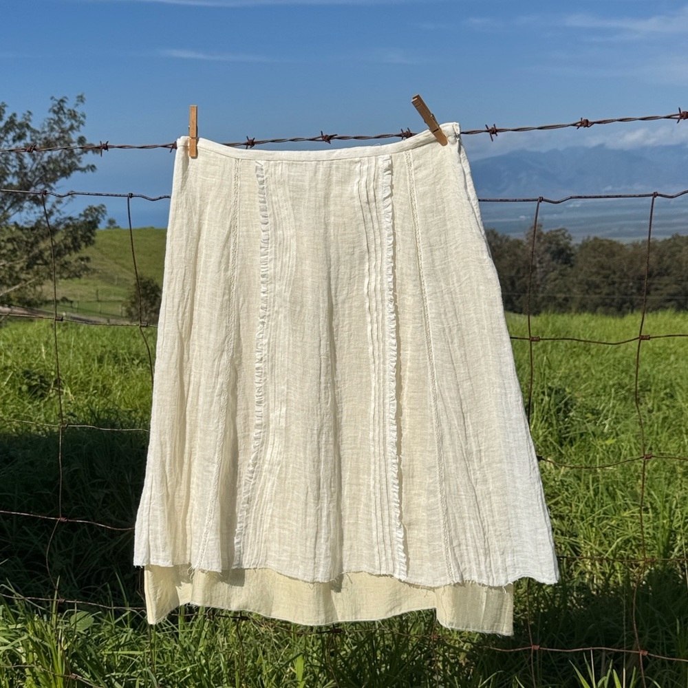 Zara Linen Layered Gauzey Midi Skirt ZW Collection boho chic Cream NWT L - Picture 1 of 8